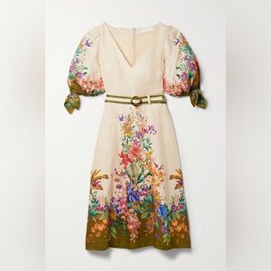 Zimmermann Tropicana Belted Floral-print Linen Dress - Cream